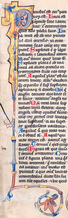 Praha, Národní knihovna. IV.D.5. Elementa geometriae cum commentario. Parchemin, France 1300.